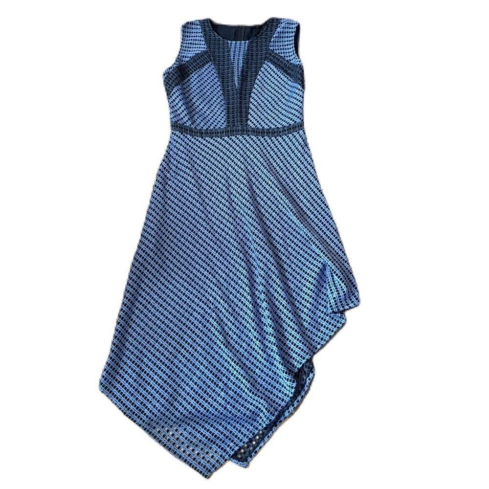 BCBG Max Azria Tracie Assymetrical Dress Blue Black Large Midi Sleeveless - Picture 2 of 6